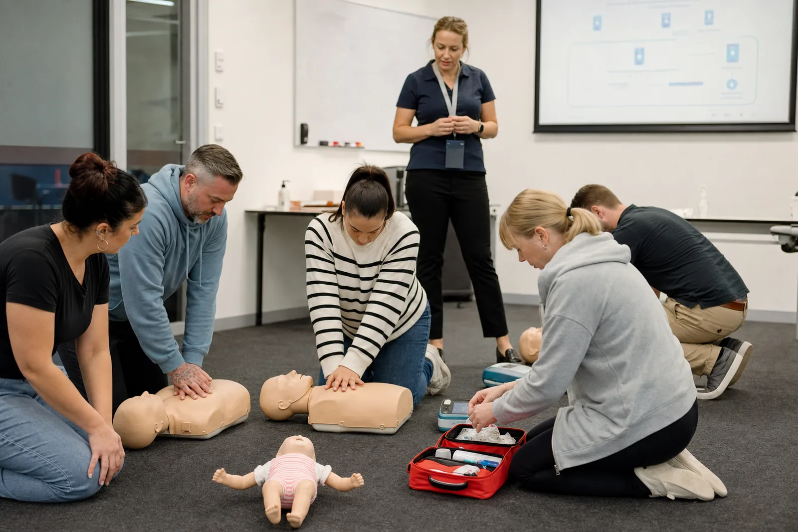 Infant CPR | CAQA RTO Participants practice infant CPR during a first aid training session with CAQA RTO.